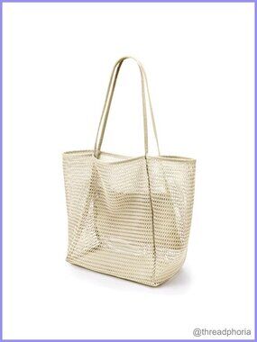 KALIDI Mesh Beach Tote Bag 23L Foldable Nylon Hobo Shoulder Bag